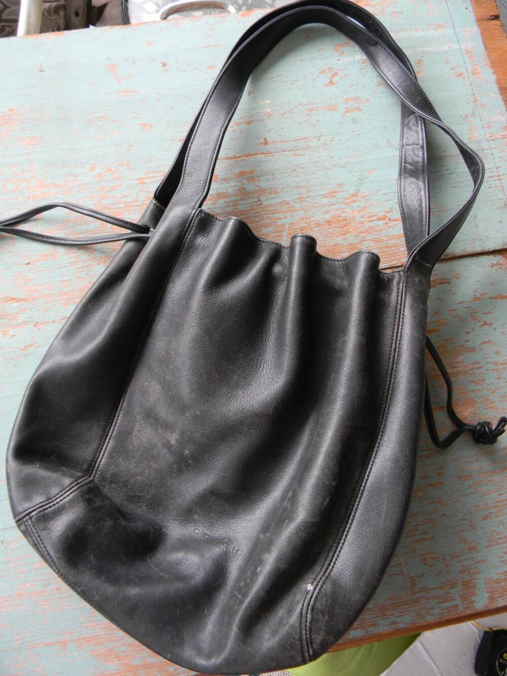 Vtg Coach 4180 Italy Lexington BLACK Glove Tanned Leather Medium Tote Drawstring